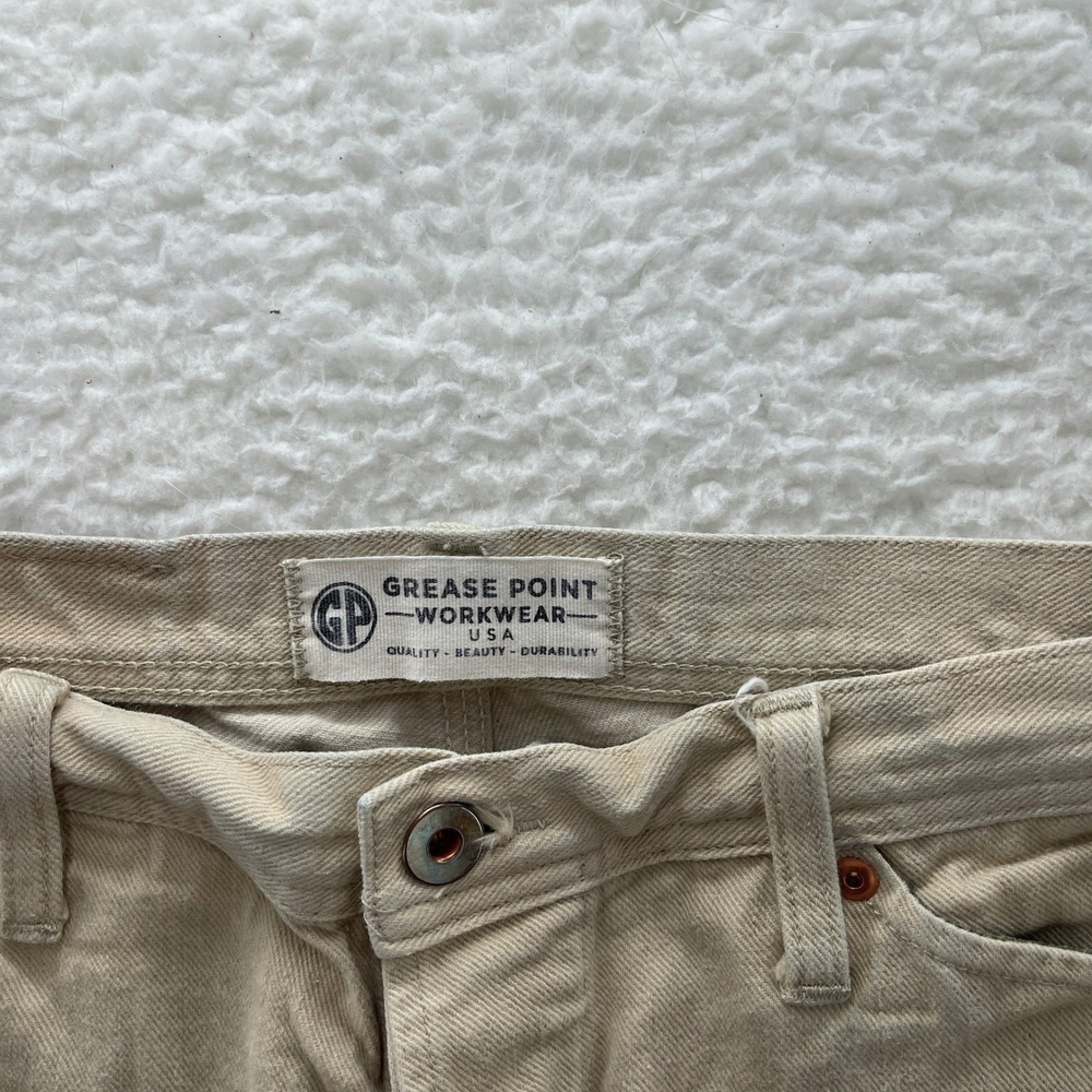 Grease Point Workwear Pants Mens 30x32* Beige Double Knee Selvedge Workwear USA - Picture 7 of 16